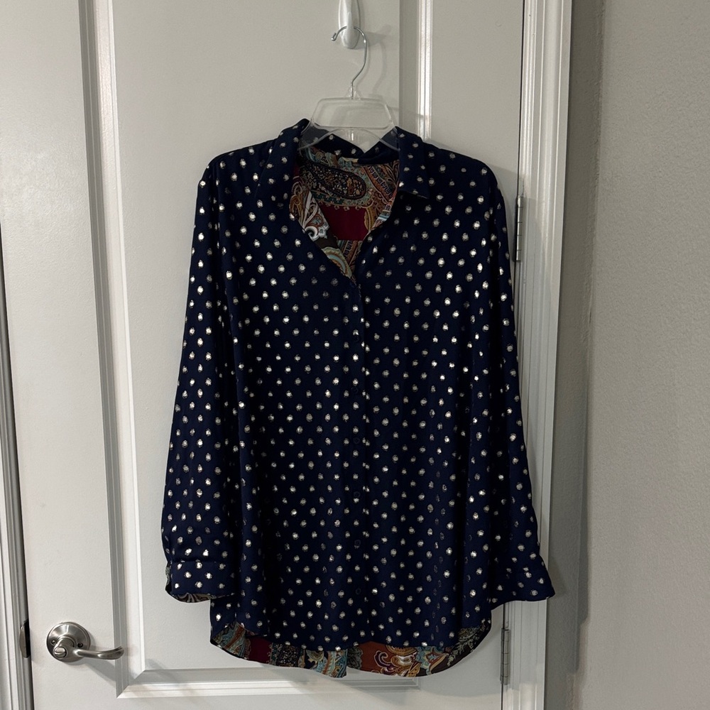 Chicos Reversible Navy Blue Patterned Women's Top - image 1